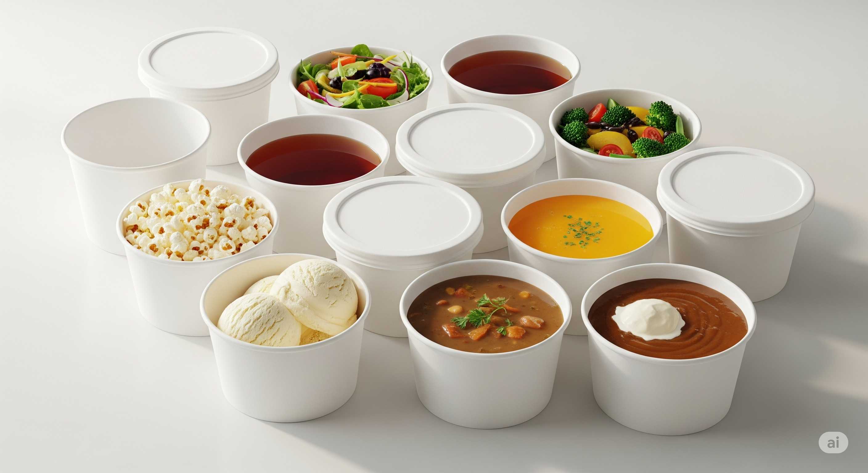 Leak-resistant paper bowls with food